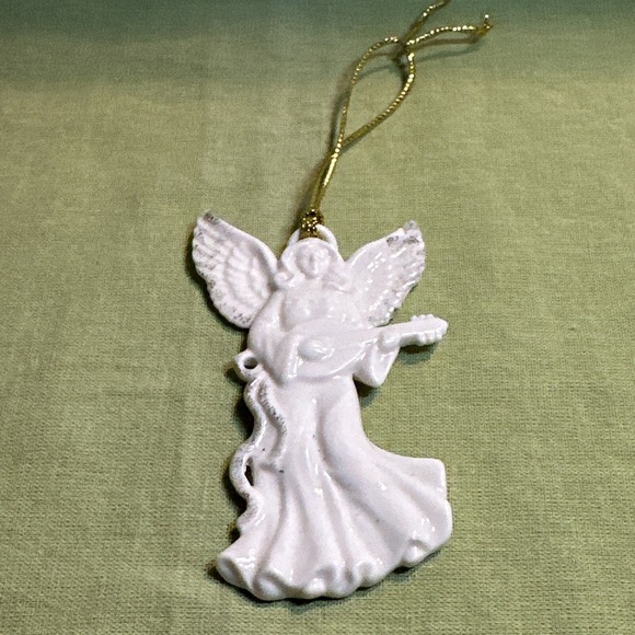 Vintage Lenox 3.5"‎ Renaissance Angel Violin Christmas Ornament Glittery Wings - Picture 1 of 6